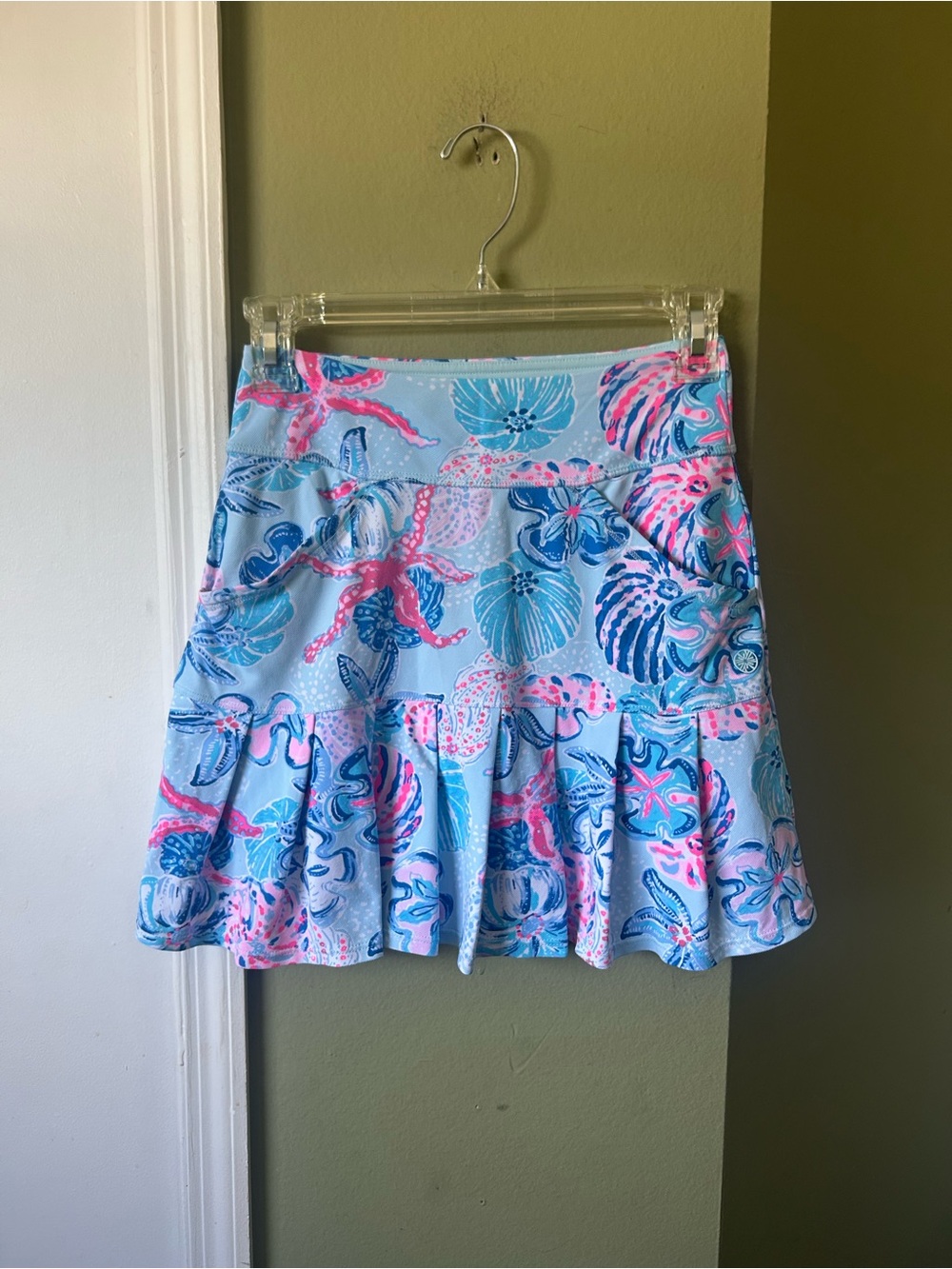 Lilly Pulitzer Luxletic Shell Star Fish Light Blue Golf Tennis Skort
